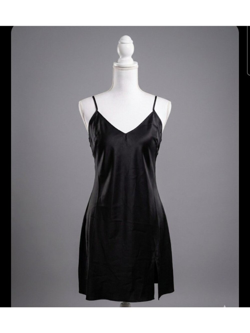 Ladaire Black Silk/Spandex Slip Chemise Short Dress Minimalist Side Slit Women S